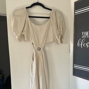 Chic Cream Long Sleeve Dress with Puff Sleeves